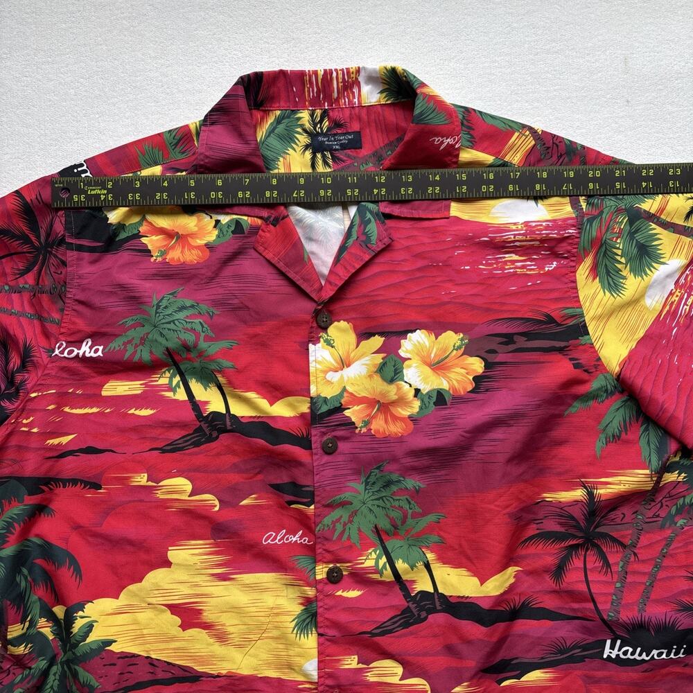 Year In Year Out Hawaiian Shirt‎ Mens XXL Red Tropical Sunset Palm Tree Aloha - Picture 9 of 15